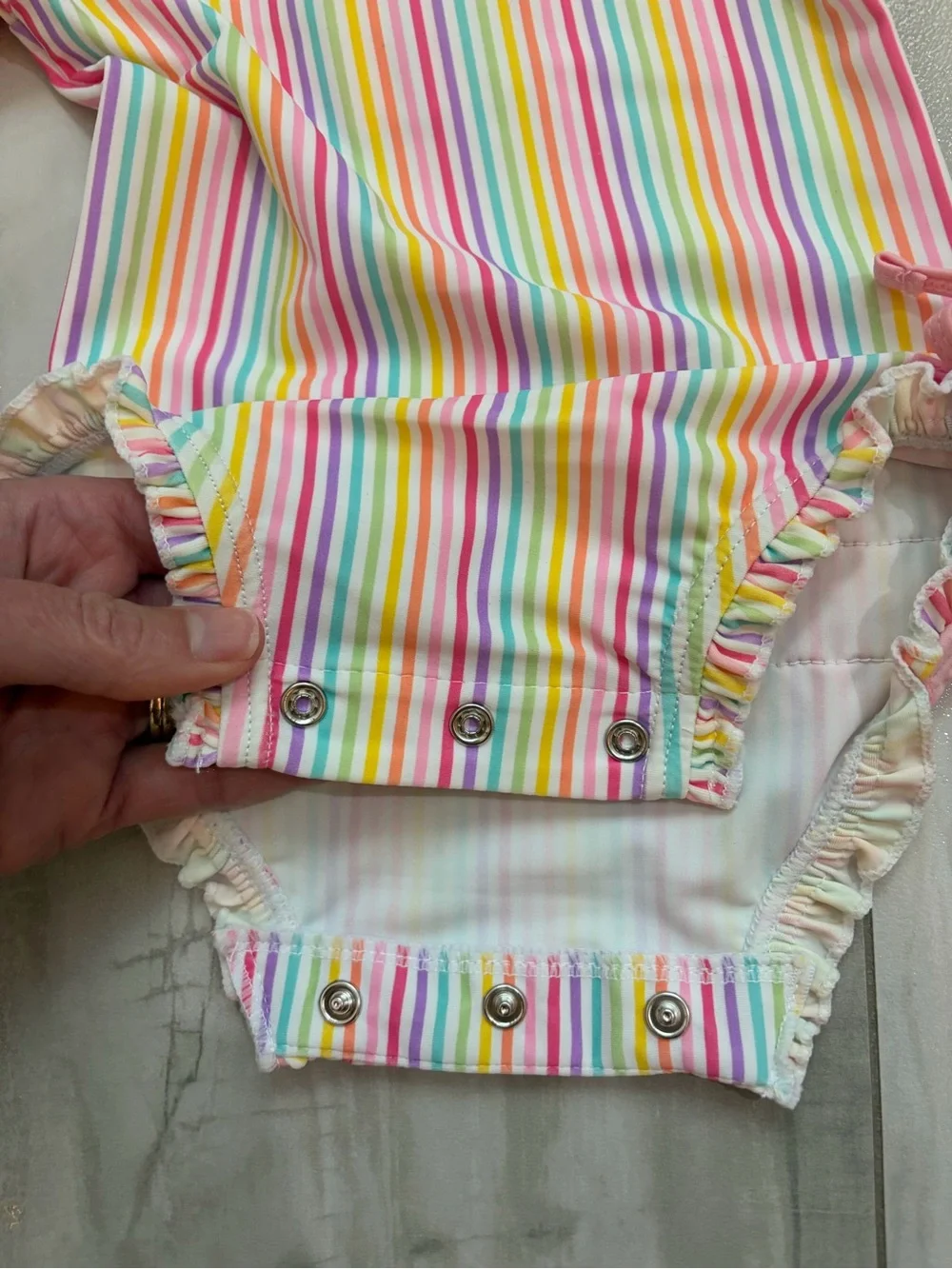 NWT RuffleButts Colorful Rainbow Stripe Long Sleeve Rash Guard Swimsuit 3-6M
